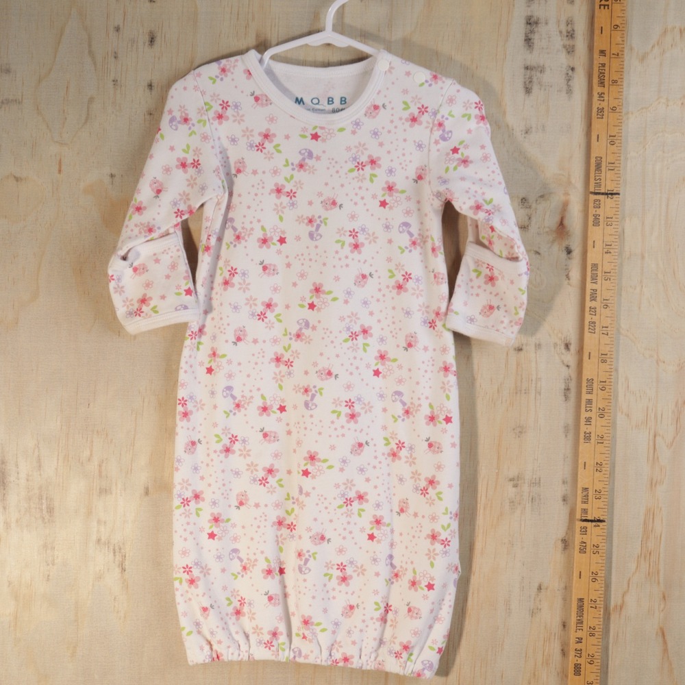 MQBB Organic Cotton Baby Sleep Gown Pink Floral Mushroom Birds 6-12M